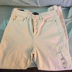 GAP Women's Slim Straight Off-White Distressed Jeans